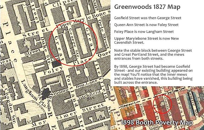 Greenwood's 1827 map showing Gosfield Street in London