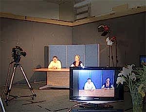 Broadcast interview setup in the former Advision music studio