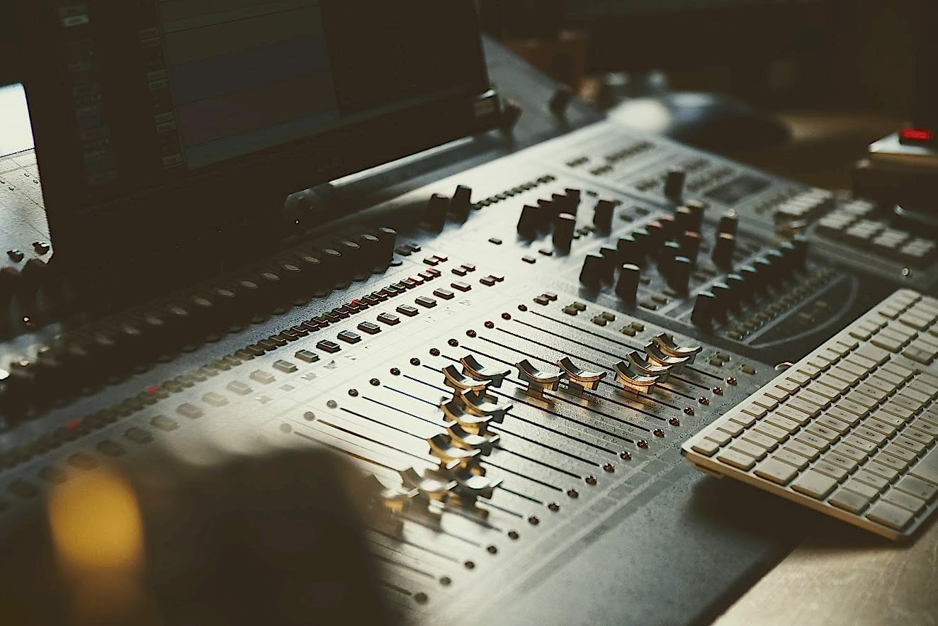 Mixing console used for audio post production at The Sound Company